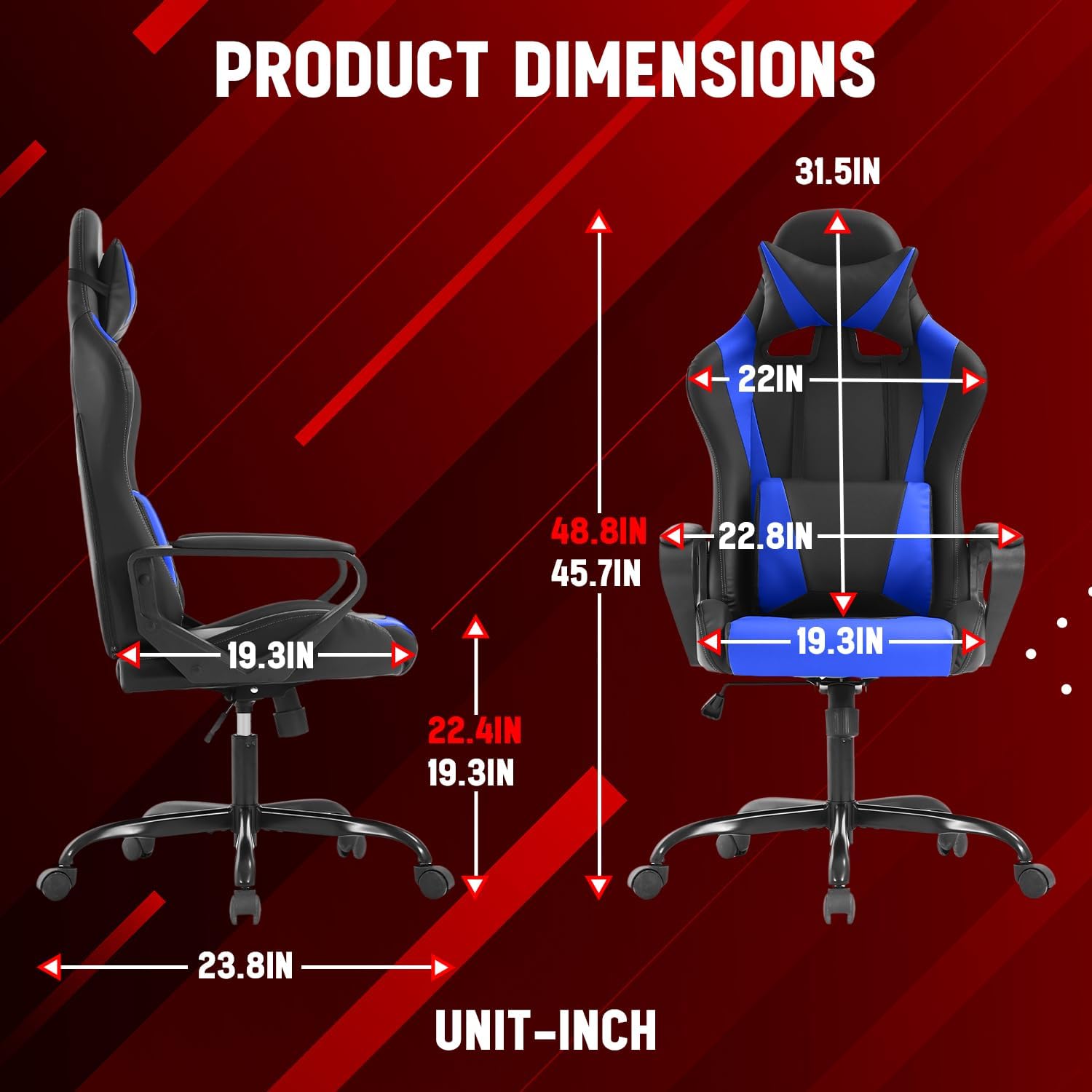 Dopinmin PU Leather Ergonomic Gaming Chair Esports Computer Chair Boss Chair with Lumbar Cushion and Retractable Footrest Video Game Chair for Streaming,Blue