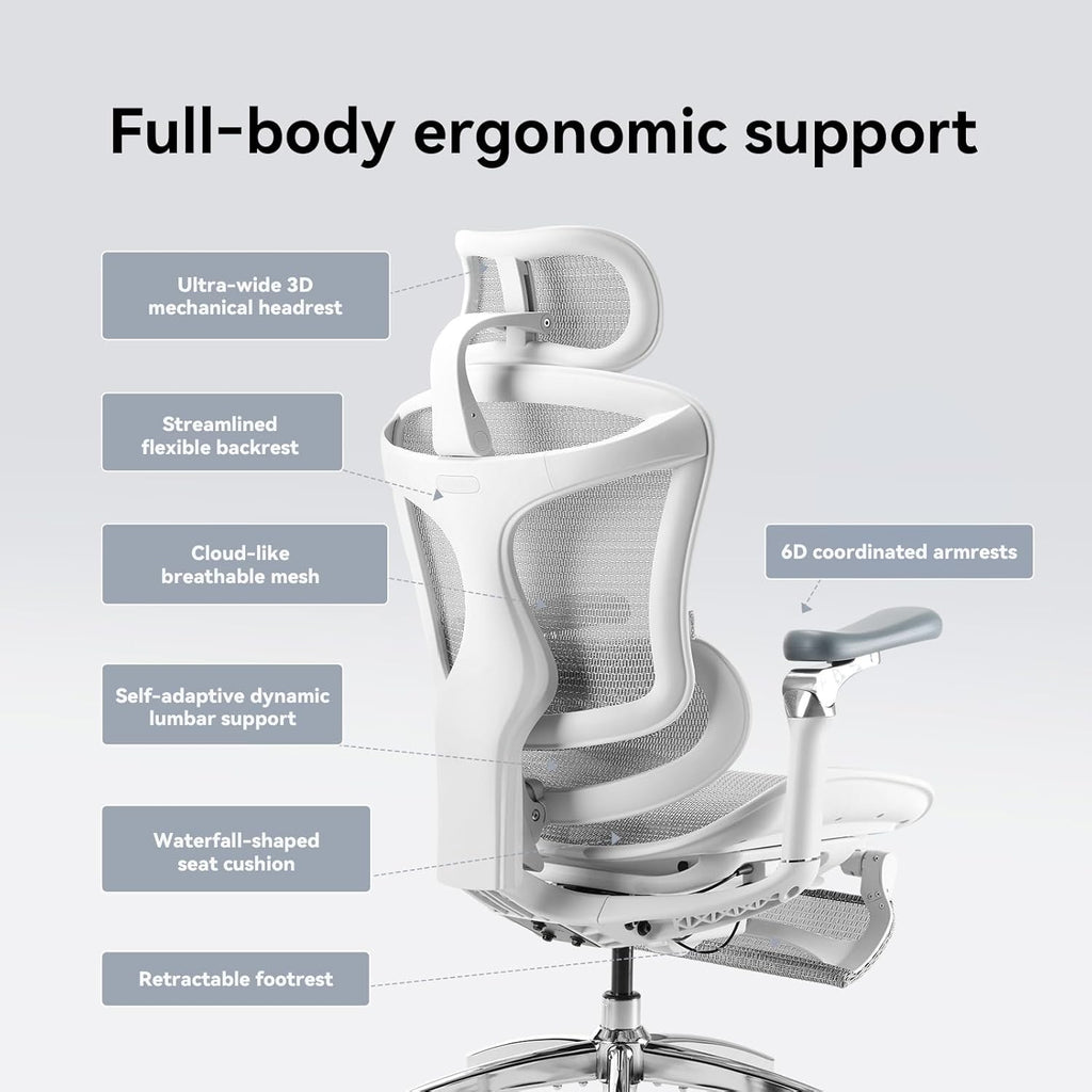 SIHOO Doro C300 Pro Ergonomic Office Chair with Footrest, Ultra-Soft 6D Armrests, Dynamic Lumbar Support, and Seat Depth Adjustment for Office (Grey)