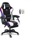 Video Gaming Chair with Speaker and RBG Light,Ergonomic Gaming Chair with Footrest and Massage Function,90°-135° Comfortable Computer Reclining Chair,Adults Teens Computer Chair.,White
