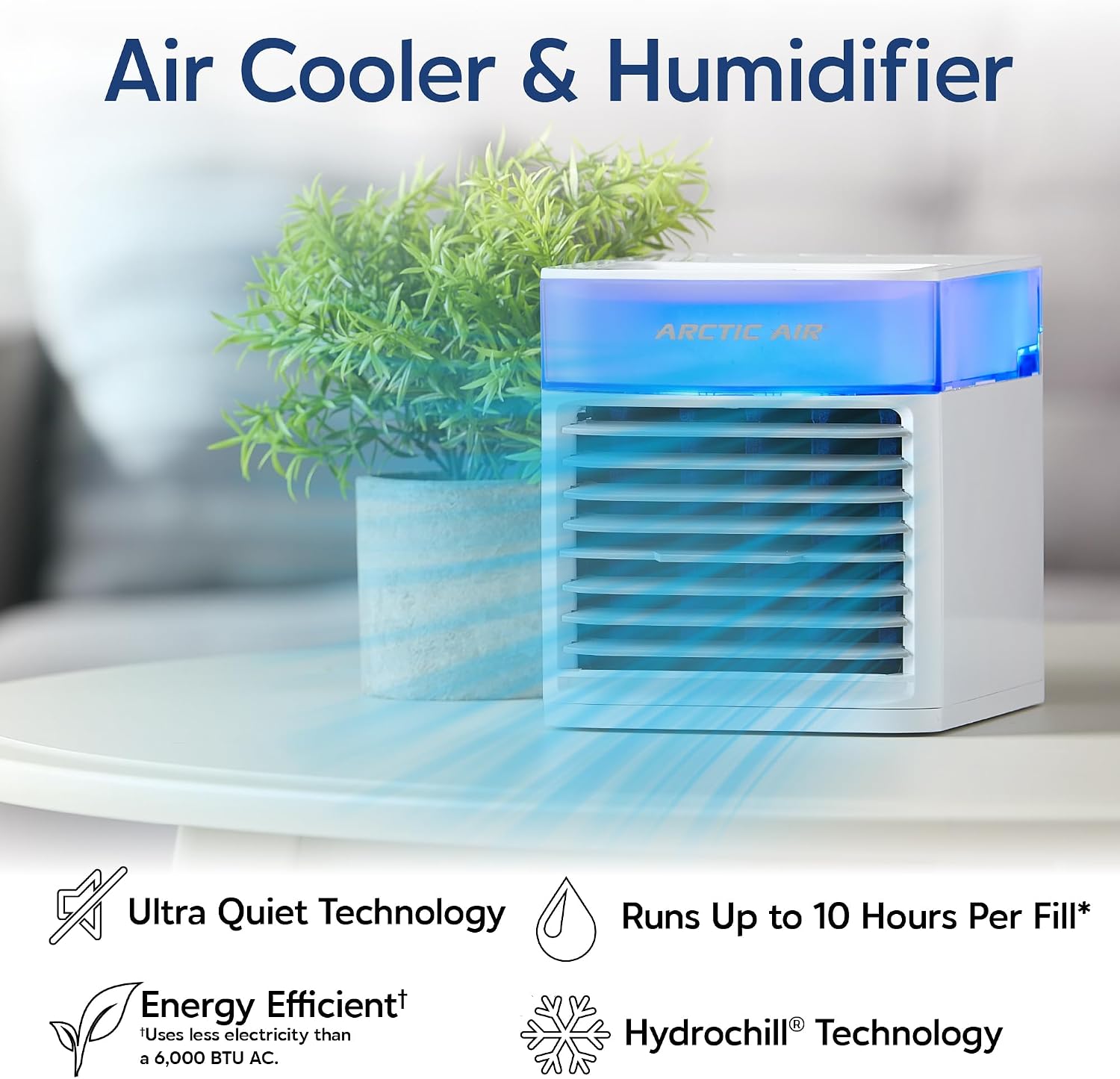 Arctic Air Pure Chill 2.0 Evaporative Air Cooler by Ontel - Powerful, Quiet, Lightweight and Portable Space Cooler with Hydro-Chill Technology For Bedroom, Office, Living Room & More,Blue (Pack of 4)