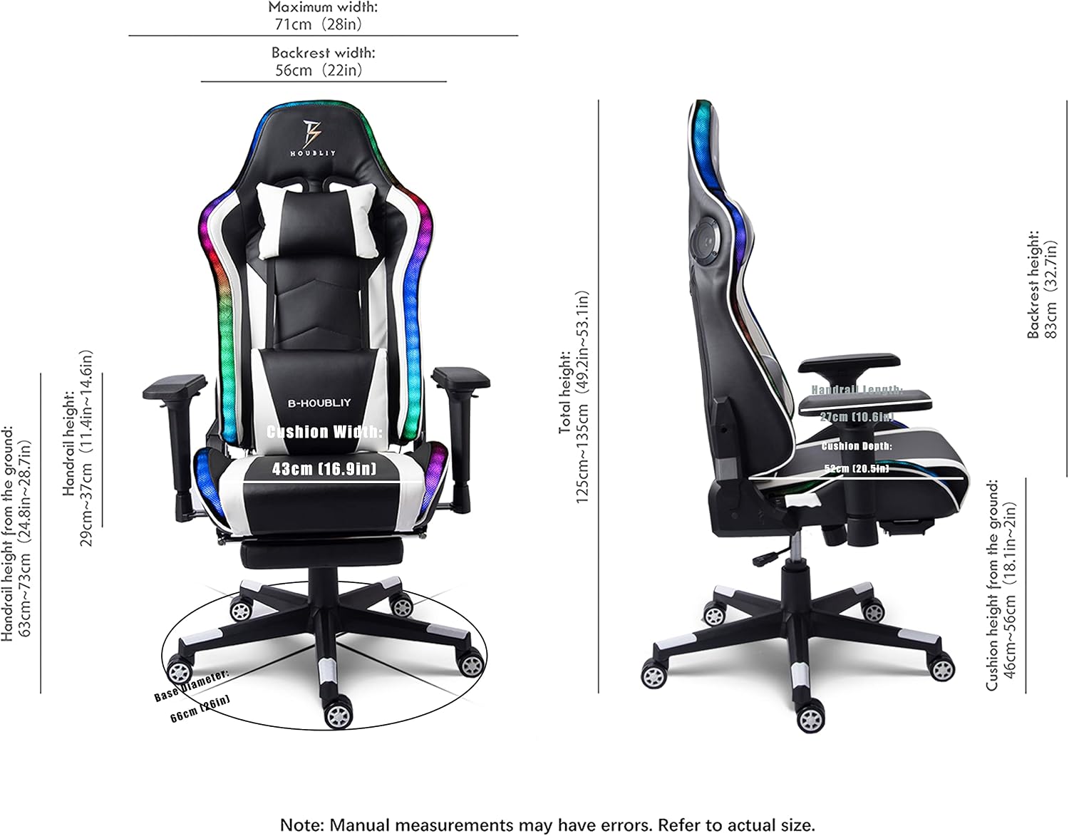 PC and Racing Game Chair,Massage Gaming Chair with Speakers, Ergonomic Chair with Headrest and Lumbar Support,Music Video Chair for Adults with RGB Light and Footrest,Backrest Adjustable.,Whi