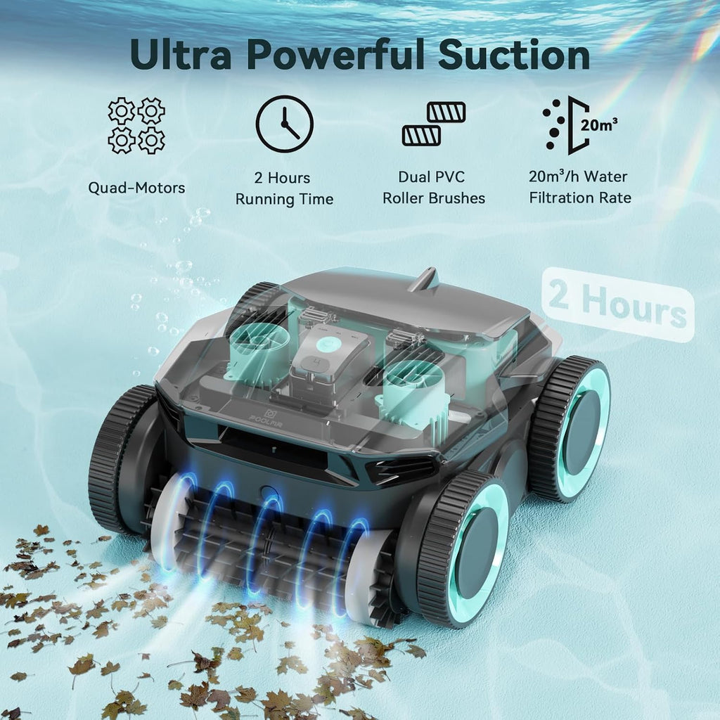 PoolMr Cordless Robotic Pool Cleaner-Pool Vacuum for In ground Pools with Wall Climbing-120 Mins Running Time, Smart Navigation, 20Gal/Mins Poweful Suction, for Most Pools up to 1,500 Sq.ft, Cyan