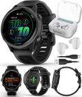 Garmin Forerunner 570 42mm Advanced GPS Running & Triathlon Smartwatch AMOLED Display Training & Recovery Features Slate Gray Aluminum w/Translucent Black/Black Band w/Wearable4U White Earbuds Bundle