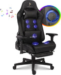 Gaming Chair with Footrest, Video Game Chair with Speakers - 7 Massage Points Ergonomic 4D Armrest Racing Gaming Chair with 90-180° Adjustable Backrest & Height Adjustable LED Lights Chair,4