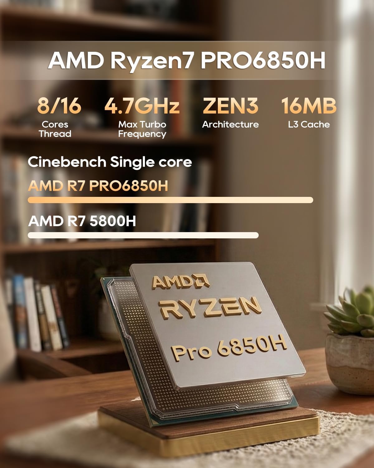 AOOSTAR MACO AMD R7 PRO 6850H Mini PC (8C/16T 4.70Ghz) with LPDDR5 6400Mhz 24GB RAM &1TB M.2 2280 PCIE4.0 NVME SSD,3 *M.2 Slots; Dual 2.5G; LAN Dual USB4；Four-Screen 4K Display