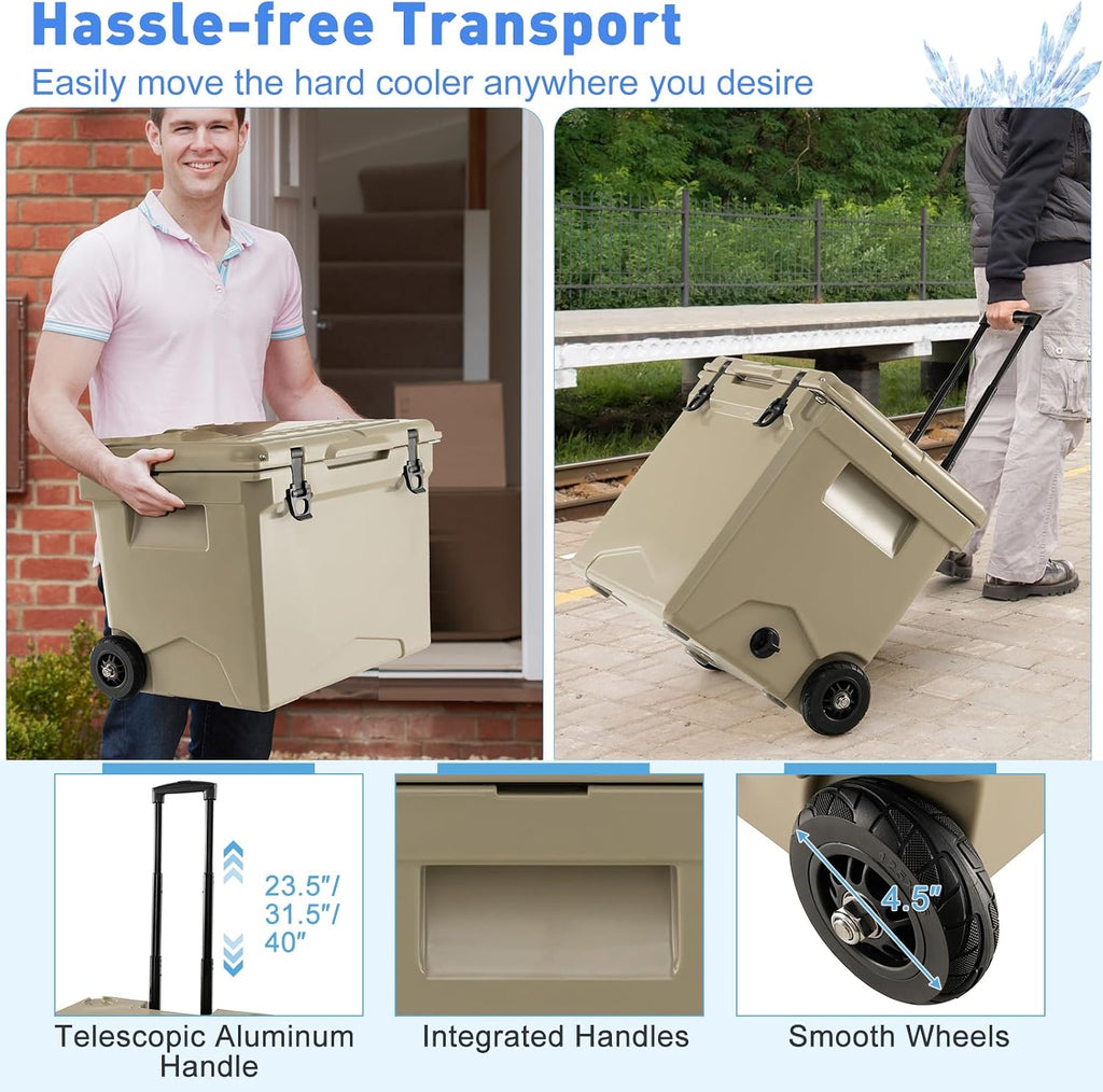 Goplus Cooler with Wheels, Insulated Large Ice Chest with Portable Handles, Cup Holders, Leak-Proof Tight Latches, 5-7-day Ice Retention, Heavy Duty Hard Coolers for Beach Camping Boat