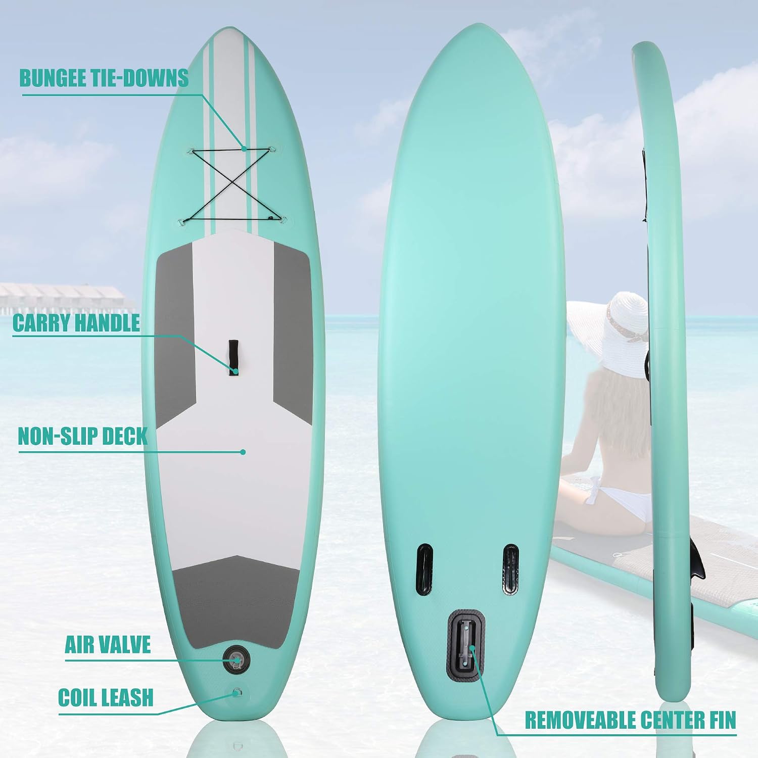 Inflatable Stand Up Paddle Board W SUP Accessories & Backpack Leash Double Action Hand Pump Repair Kit