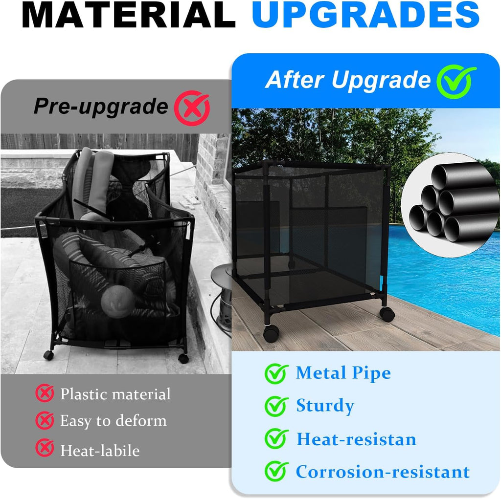 Version 2 Metal Pool Storage bin,Poolside Storage Organizer,Holder for Outdoor, Pool, Patio, Garden,Organizer for Toys, Floats, and Swimming Equipments,2-Size (LARGE)