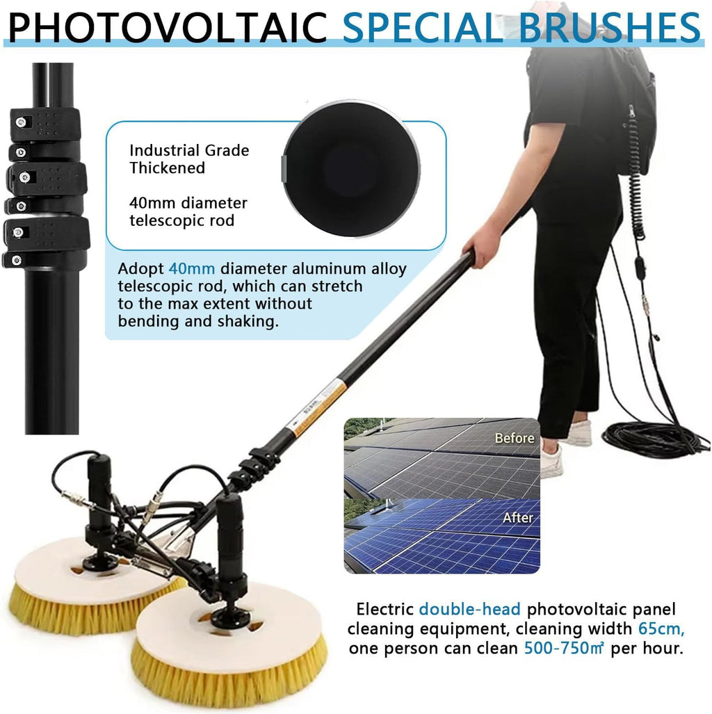 Pv Panel Wash Cleaning Machine, Telescopic Rod, 65Cm Double Head Solar Panel Cleaning Kit, Solar Cleaner Window Robot, Solar Panel Cleaning Brush and Pole, Electric Water,5.5M
