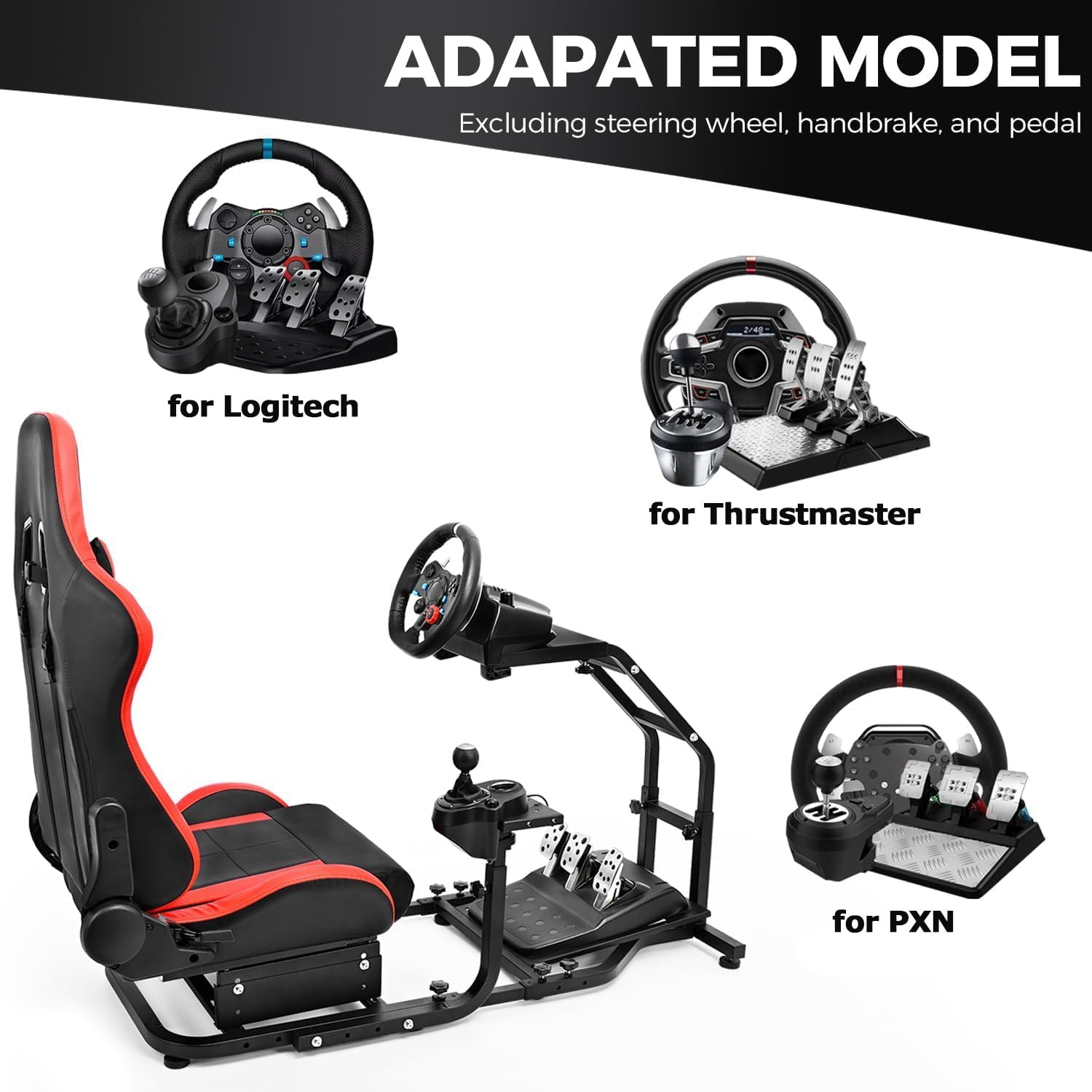 Hottoby Adjustable Sim Driving Simulator Cockpit with Red Seat Fit for Logitech G29 G920 G923,for Thrustmaster T300RS,Unobstructed Design for Both Legs Gaming Stand,No Steering Wheel,Handbrake & Pedal