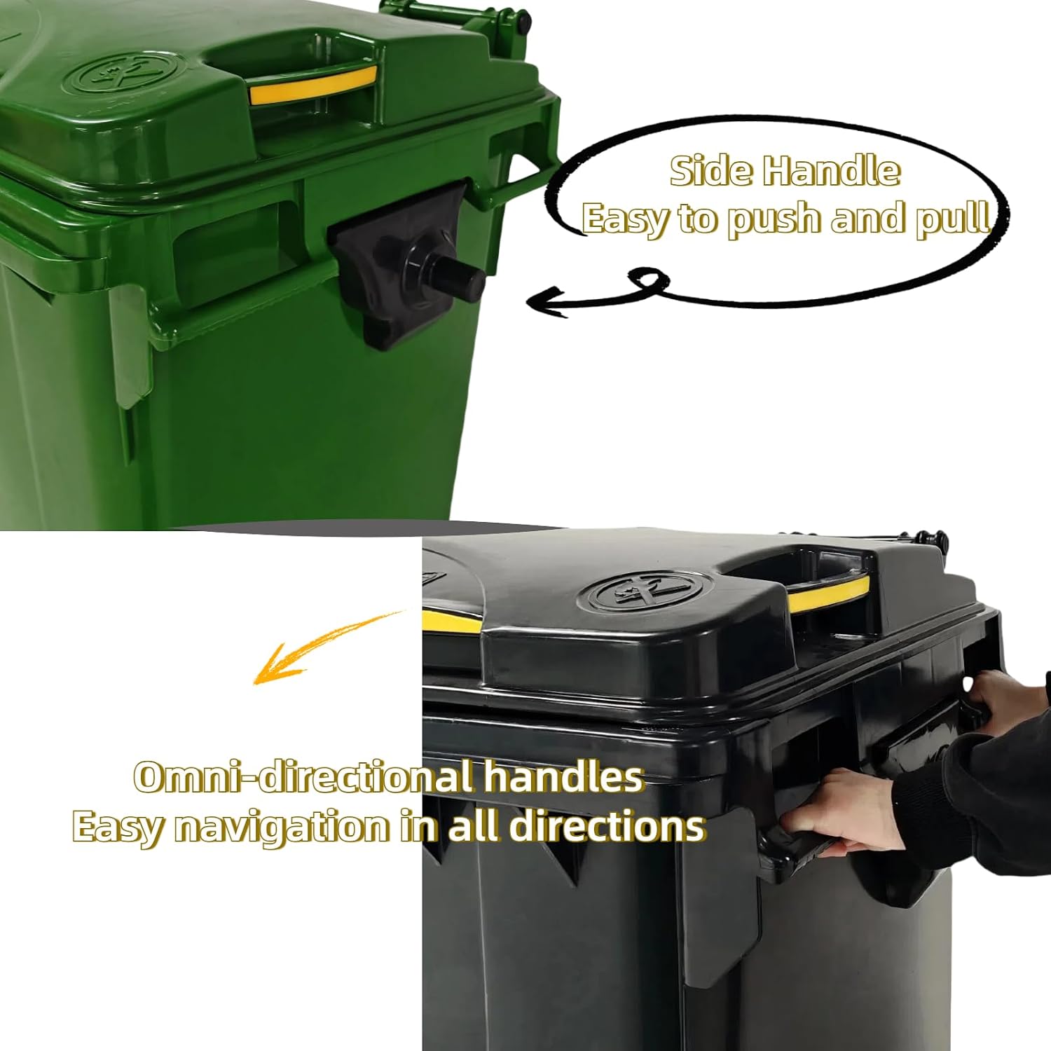Outdoor Trash Can with Lid and Wheels, Garbage Can with Wheels 2 Pack 175 Gallons, Garbage Bin Storage Outdoor Waste Transfer Disposal/Shopping Mall/School/Garage (Green)
