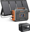 300W Solar Power Bank Generator with Panels included, 110V AC Outlet Portable Power Station with Foldable Solar Panel 60W, 100W USB C Power Bank Fast Charging for Laptop Smart Devices RV Van Outdoor