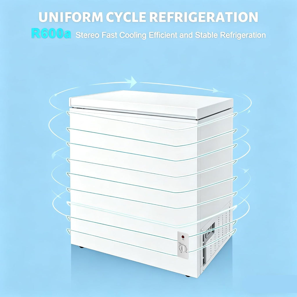 Compact Deep Freezer, 3.6 Cu Ft Chest Freezer with 6 Adjustable Thermostat, Top Open Door Freezer with Removable Basket, Energy Saving Freezer for Home, Apartment, Office, White