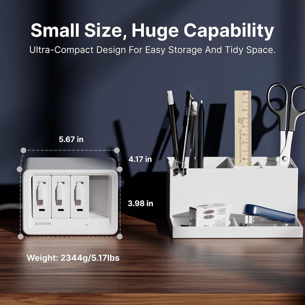 Gitryin 11-in-1 Desktop Charging Station with 3 Retractable Wall Chargers, 40W USB-C Power Strip with 5 AC, 3 USB C, 3 Type-C 33.5in Cables, Extension Cord with 1020J Surge Protection for Home Office