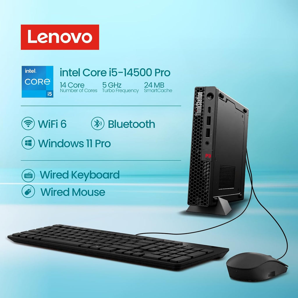 Lenovo ThinkStation P3 Tiny Mini Desktop Workstation, Intel Core i5-14500 Vpro, 16GB DDR5 RAM, 1TB NVMe SSD, Win 11 Pro,Wi-Fi 6 Mini PC Workstation for Engineering，Business，Office