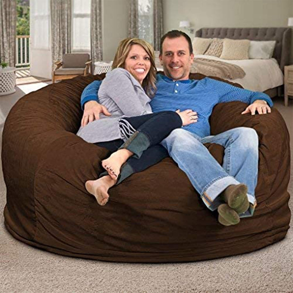Ultimate Sack 6000 6-Foot Bean Bag Chair, Brown Fur Cover – Oversized Foam Lounger, Floor Seat, Small Sofa, or Couch Bed for Living Area, Gaming Room, or Reading Lounge