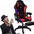 Gaming Chair with Bluetooth Speakers,Computer Chair Massage with LED Lights,Ergonomic Game Chair,Computer Stool with Footrest and Lumbar Support Height Adjustable with 360°-Swivel Seat (Red)