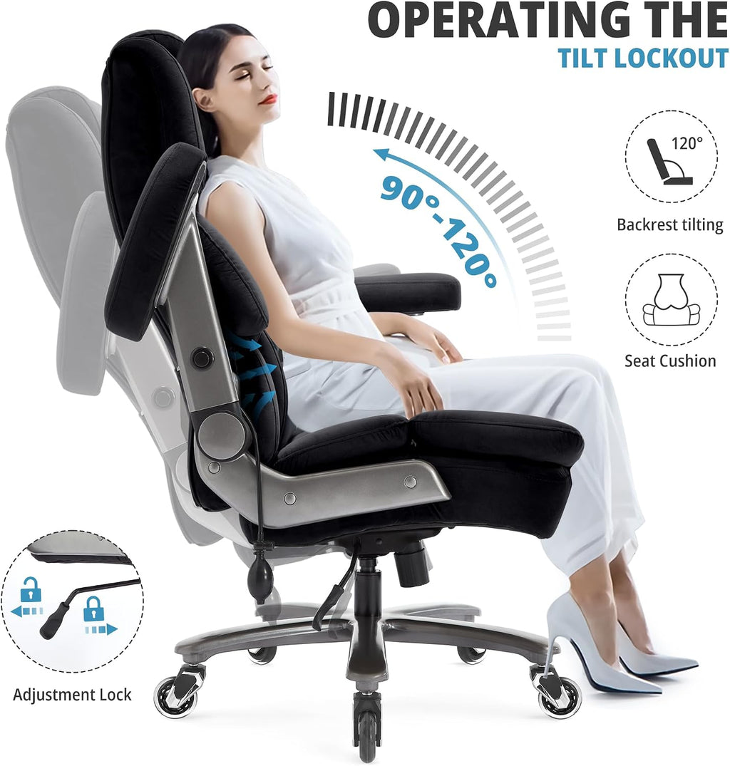 Fabric 700lbs Big and Tall Office Chair-Large Computer Chair with Adjustable Lumbar Support 3D Flip Arms Plus Size Wheels, High Back Executive Desk Chair, Heavy Duty Metal Base, Thick Padded Wide Seat