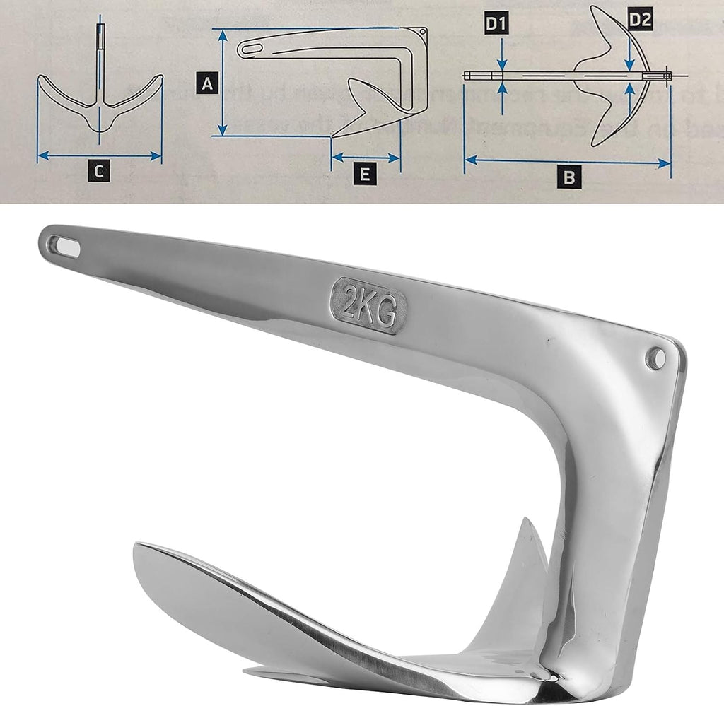 Ymiko 316 Stainless Steel Claw Boat Anchor Boats from 1522 ft Marine Accessories, Premium 4.4 lbs 2 kg Anchor Accessories for Fishing Kayaks, Canoe, Jet Ski, Paddle Board and Small