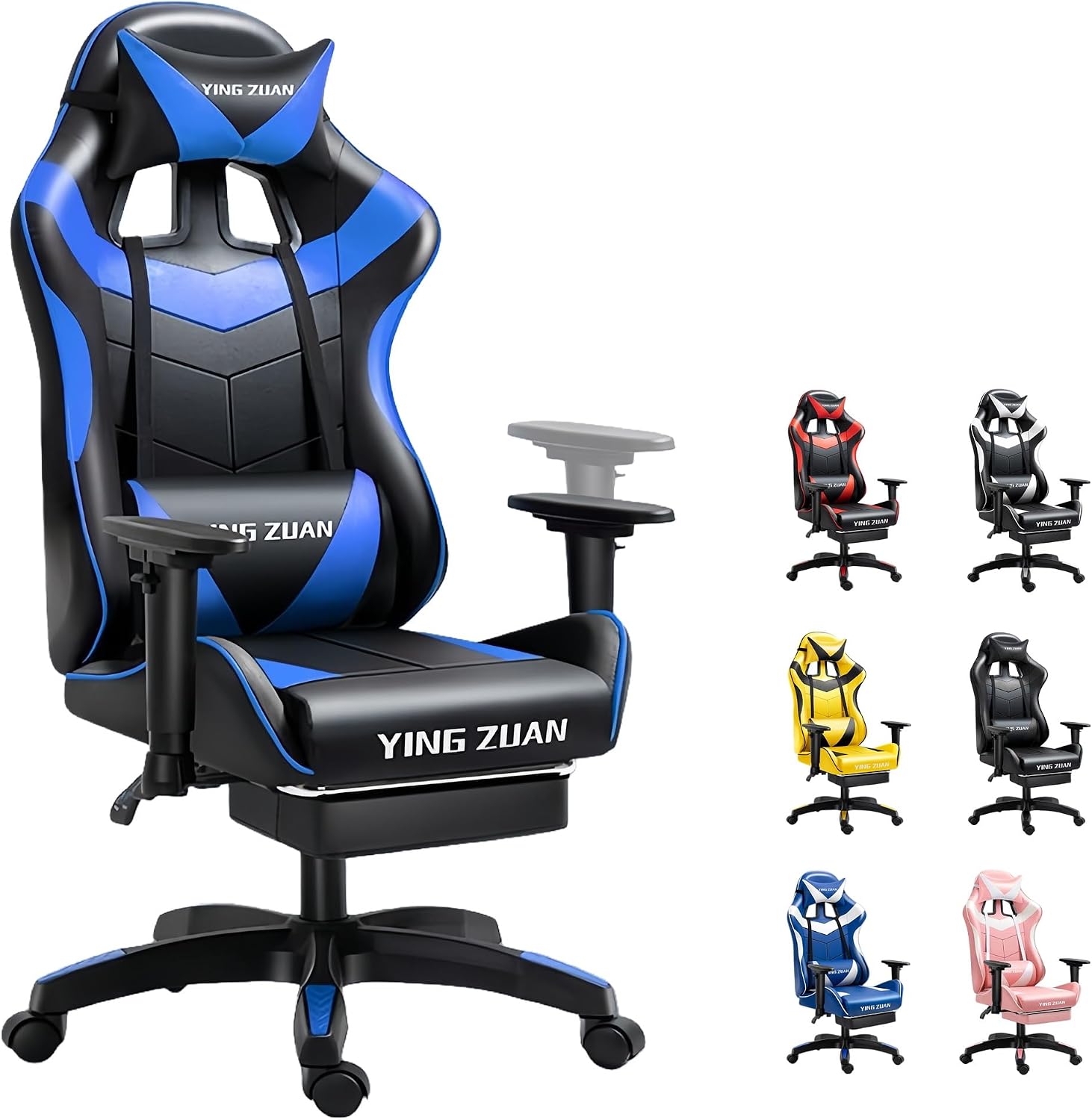 Ergonomic Gaming Chair with Latex Seat, High Back Computer Office Chair with Speakers & Massage Lumbar Support, 3D Adjustable Armrests, Retractable Footrest, 138° Reclining for Adults(Black+Blue)