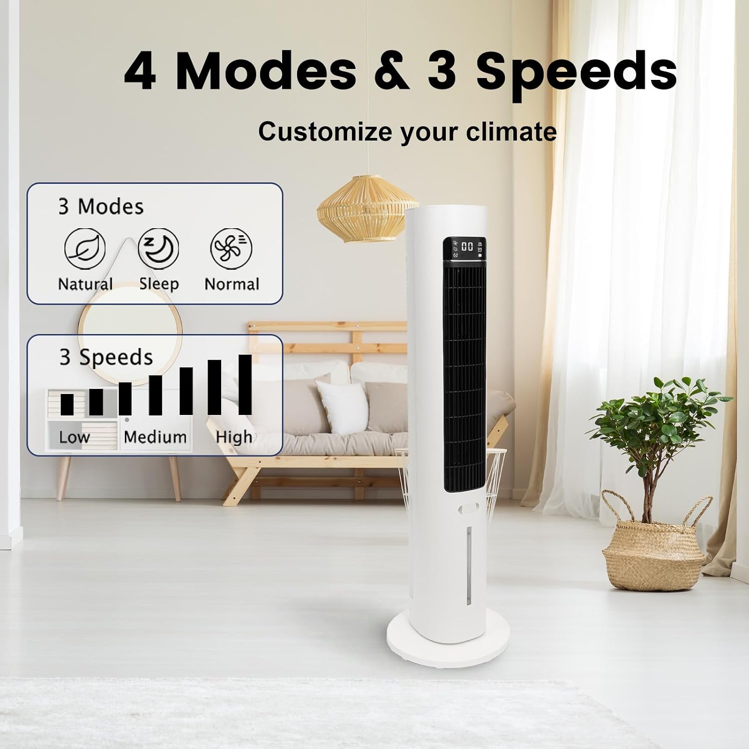 AZOUTDOOR 3-IN-1 Evaporative Air Cooler, 41' Swamp Cooler with Remote, 70° Oscillating Cooling Fans that Blow Cold Air, Portable Air Conditioner for Bedroom, 3 Speeds 12H Timer, Water Tank & Ice Packs
