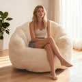 Bean Bag Chair, Giant Beanbag Chiars for Adults and Teens, Faux Fur Shell-Shaped Floor Sofa with Filler, Comfy Chair for Reading, Gaming and Relax (Beige)