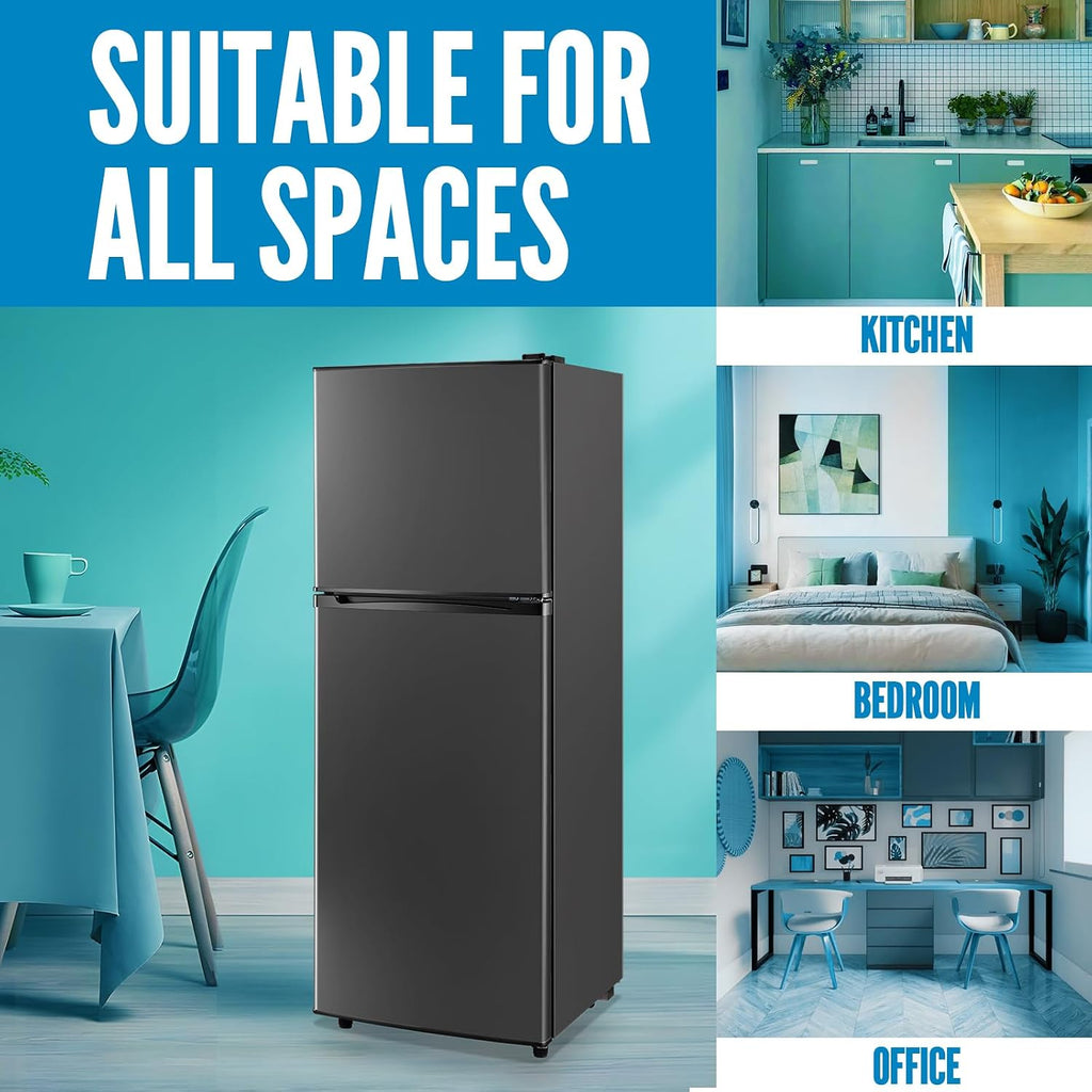 WANAI Large Capacity Fridge with Freezer, 5.0 CU.FT Refrigerator with 2 Door & 7 Gear Mechanical Control & Side Bottle Rack, LED Light, Ideal for Dorm, Kitchen, Apartment, Office, Dark Gray