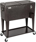 VINGLI 80 Quart Rolling Ice Chest on Wheels, Portable Patio Party Bar Drink Cooler Cart, Wicker PP Rattan with Shelf, Beverage Pool with Bottle Opener