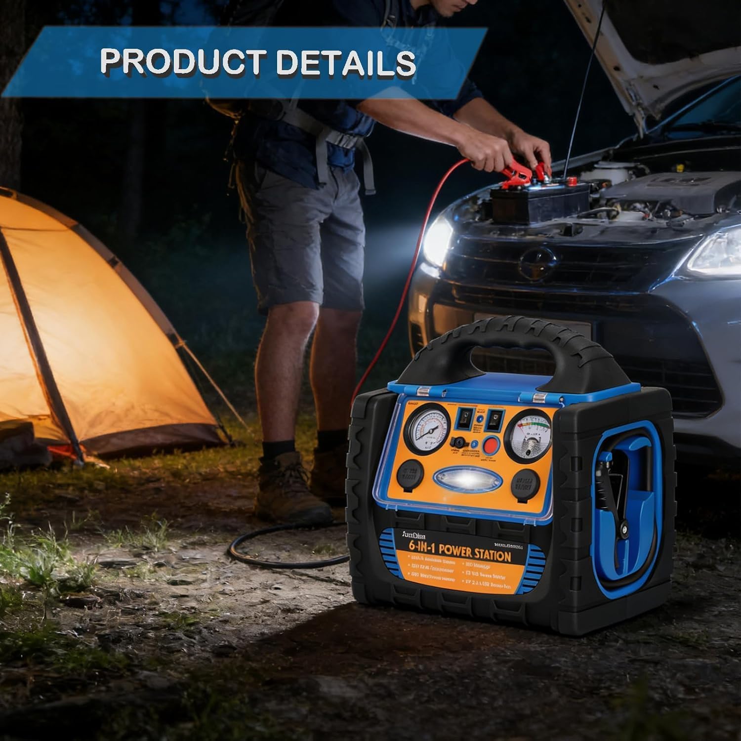Car Jump Starter with Air Compressor 150PSI, 1800A Battery Charger Jump Box for Car (8.0L Gas/6L Diesel Engine), 12V Portable Battery Booster with 400W Inverter Power Station AC/DC/USB