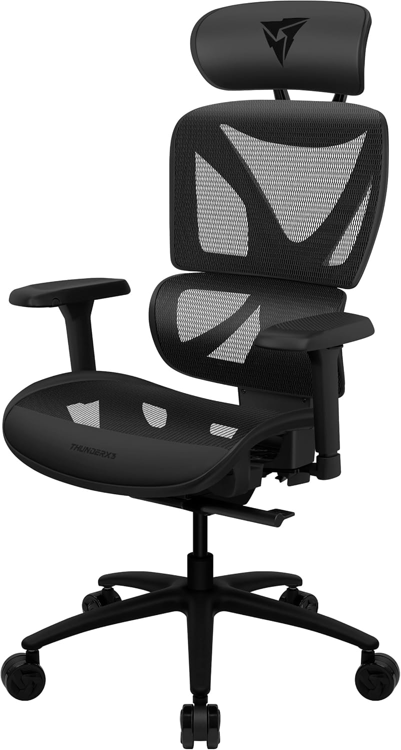 THUNDERX3 XTC Ergonomic Office Chair, for Adults Gaming Chair, High Back Desk Chair, Synchronous Tilt, Self-Adjusting Lumbar Support and Backrest, Adjustable Headrest, Breathable Mesh, Black