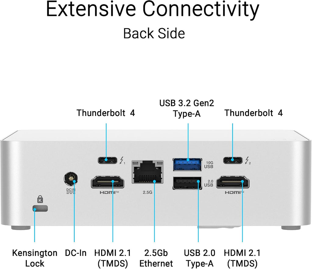 ASUS NUC 15 Pro+ Barebones Mini PC with Intel Series 2 Core Ultra 5 225H, up to 96GB DDR5 RAM, Dual Storage, Thunderbolt™ 4, Wi-Fi 7 & Bluetooth 5.4, Toolless Silver Aluminum Chassis, with VESA Mount