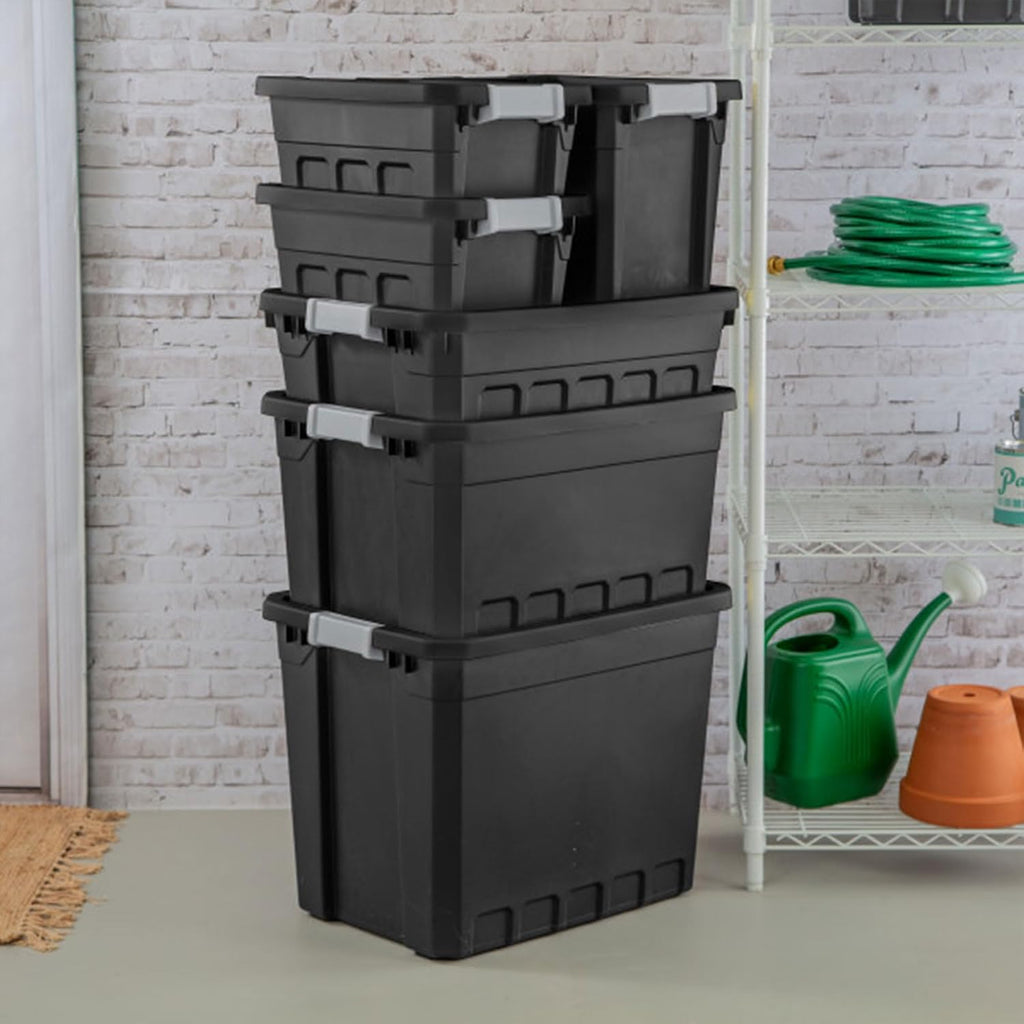 Sterilite 12-Pack Plastic Storage Bins with Lids, Stackable Containers, 10 Gallon, Black