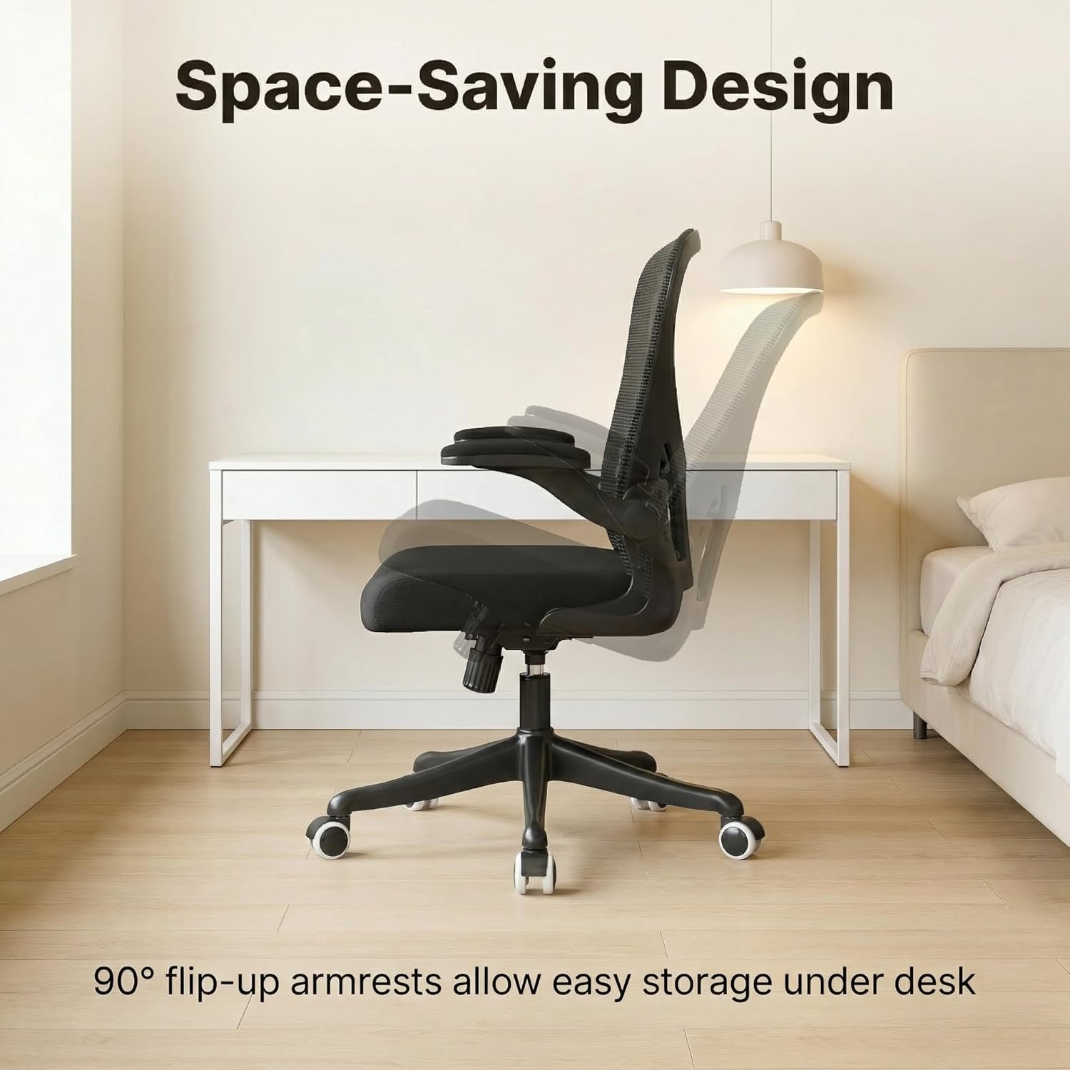 Ergonomic Office Chair with Adjustable Lumbar Support & Flip-Up Armrests - High Back Computer Desk Chair with Thickened Seat Cushion, Rolling Wheels for Home/Office Study Work (01Blcak)