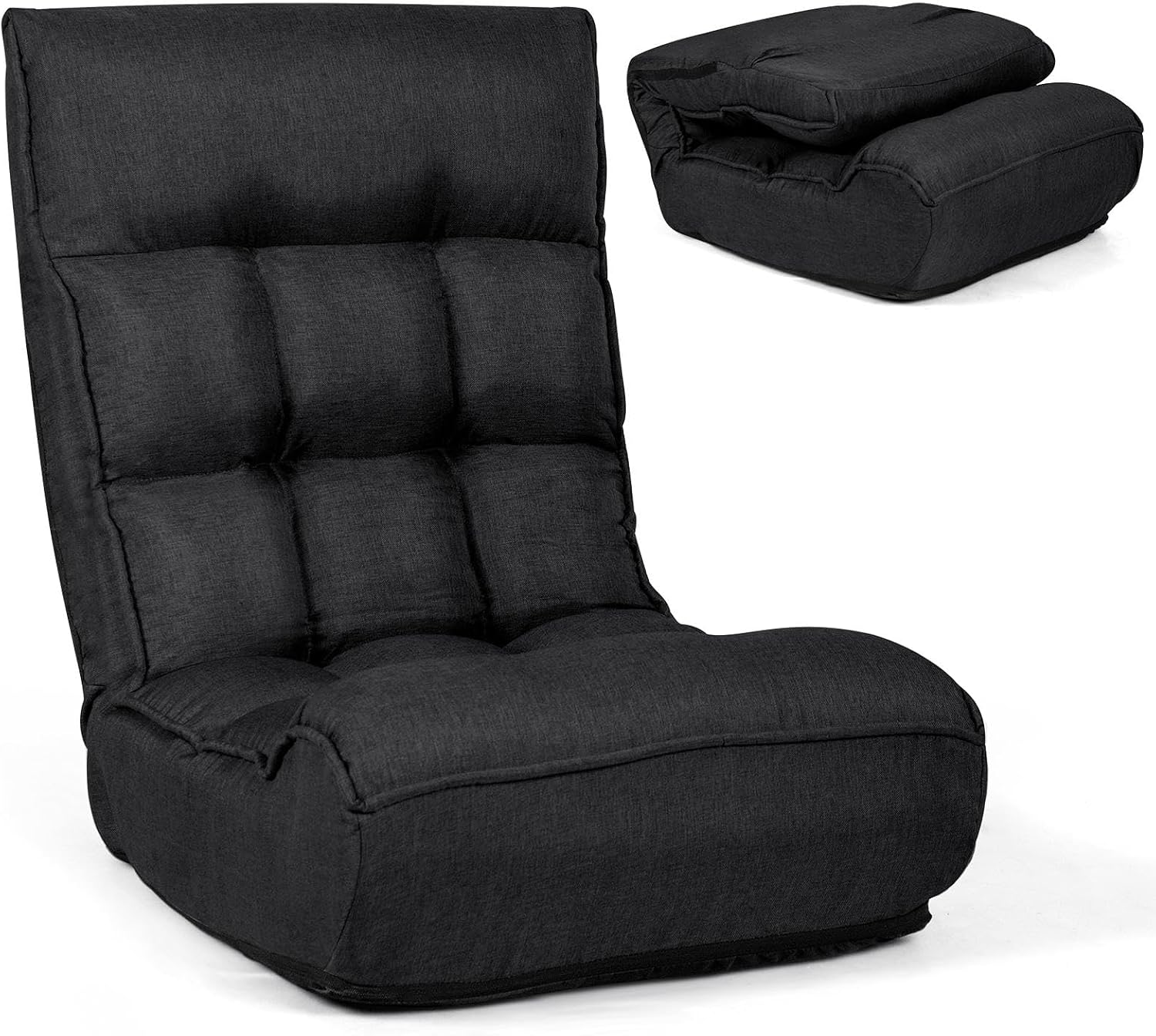 LDAILY Moccha Folding Floor Chair, Adjustable Sofa Chair with 5-Position Headrest & 4-Position Backrest, Floor Gaming Chairs with Thicken Cushion, Padded Chaise Lounge for Bedroom, Living Room, Black