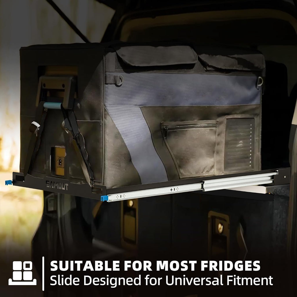 SAMOUT Fridge Slide (Inner 39.2 x 22.4in) Vehicle Refrigerator Freezer Slider with 4 Buckle Straps, Universal Fit, Max 287 LBS, 3rd Gen