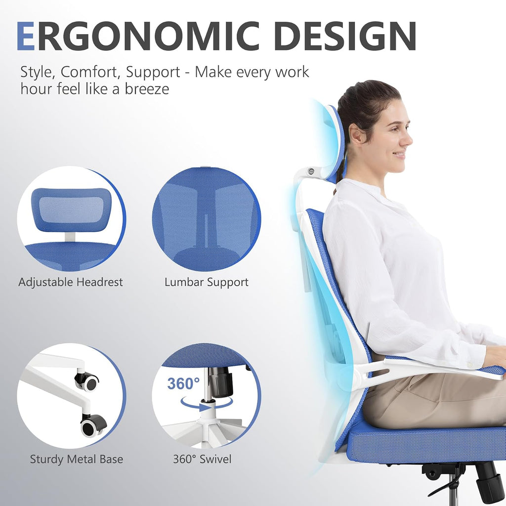 balmstar Ergonomic Office Chair Desk Chair - Mesh Computer Chair with 360° Swivel Wheels, Adjustable 90-130° Recline & Lumbar Support for Home Office, Supports up to 350lbs