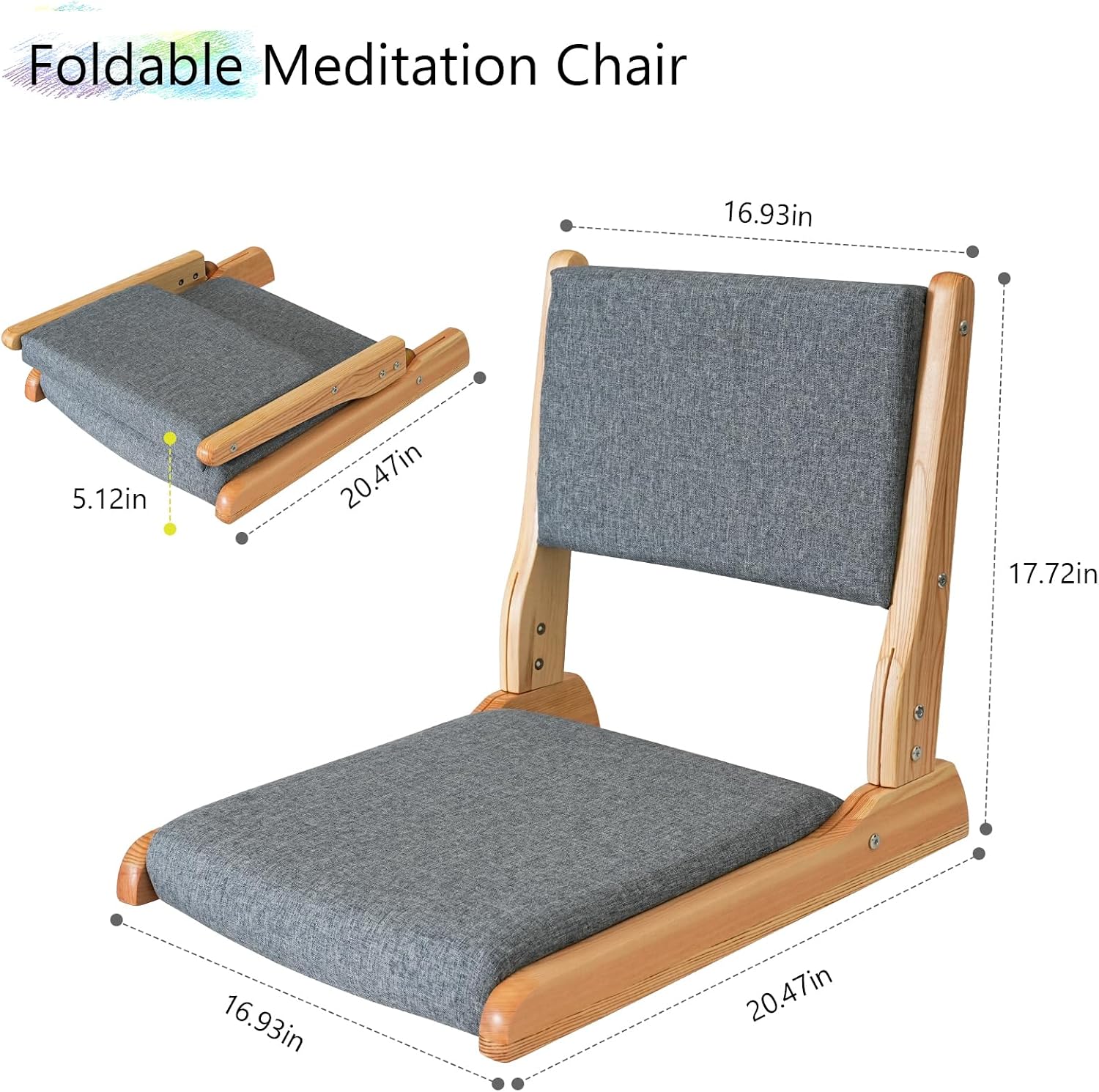Japanese Floor Chair with Back Support, Foldable Meditation Chair, Legless Tatami Chair with Cushion, Floor Seat for Living Room, Bedroom, Bay Window (2, Dark Gray)