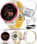Garmin Forerunner 570 42mm Advanced GPS Running & Triathlon Smartwatch AMOLED Display Training & Recovery Features, Raspberry Aluminum w/Translucent Bone/Mango Band w/ Wearable4U White Earbuds Bundle