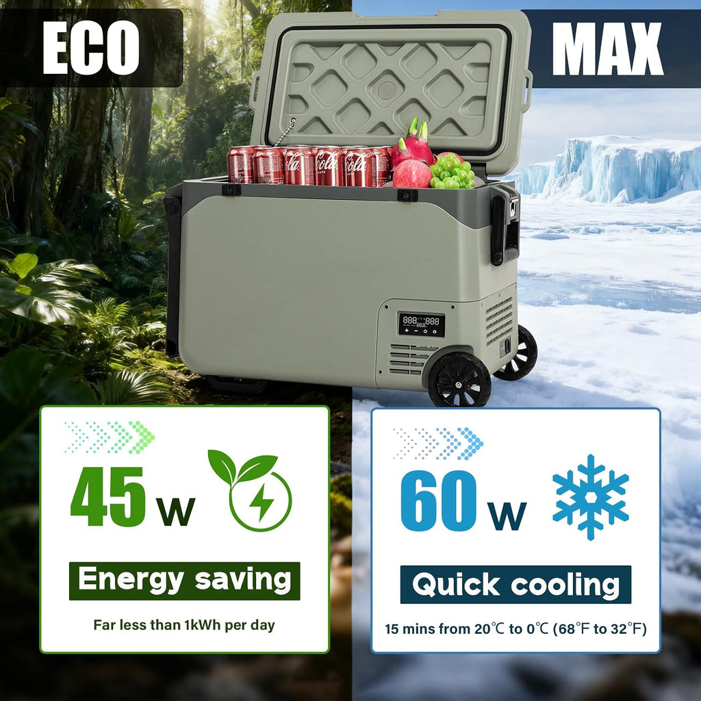 GS40W Portable Wheeled Car Freezer,45Quart 12V Car Refrigerator with Dual Zone,Electric Compressor Cooler -4℉~68℉ for Camping, RV, Truck, Travel, Outdoor