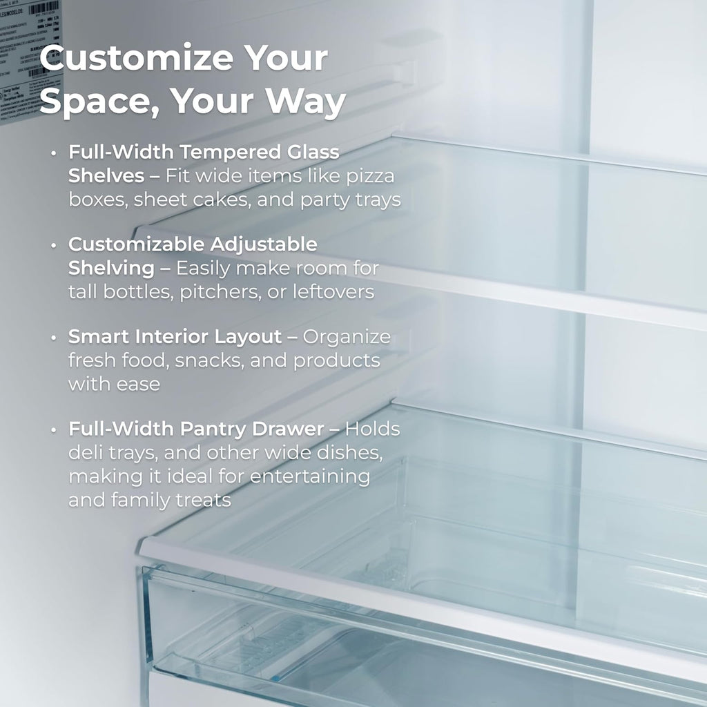 Kenmore 36' French Door Refrigerator with Freezer - Accela Chill, Adjustable Shelving, Humidity Controlled Crispers, ENERGY STAR Certified, 20.3 cu. ft. Capacity, Fingerprint Resistant Stainless Steel