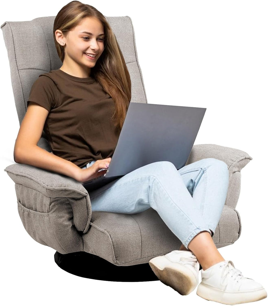 360 Degree Swivle Adjustable Floor Chair, Chaise Lounge Indoor, Folding Lazy Sofa with Armrests and Side Pocket Adults Gaming Chairs for Living Room, Bedroom Factory Price 201 (BE)