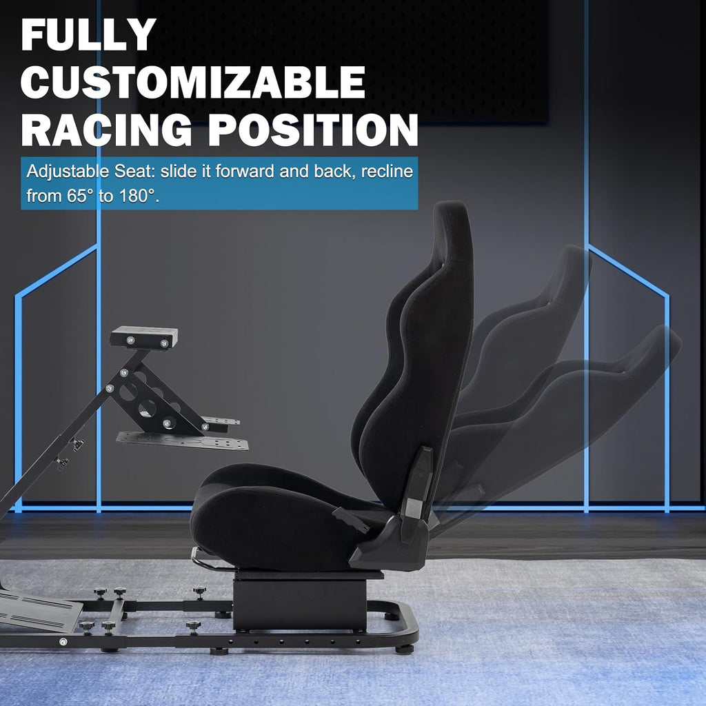 Anman Flight Sim Stand Game Simulator Cockpit with Black Seat Fit for Logitech G29,for Thrustmaster T80 T150 T300RS,for Fanatec Dual Shift Rod Fittings -Flight Series Not Included Wheel Pedals Shifter