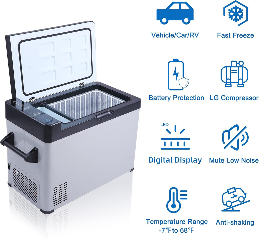 Car Refrige 52 Quart 12V/24V DC Portable Car Refrigerator Freezer Electric Cooler -7.6℉ - 68℉ for RV, Travel, Boat, Camping Use