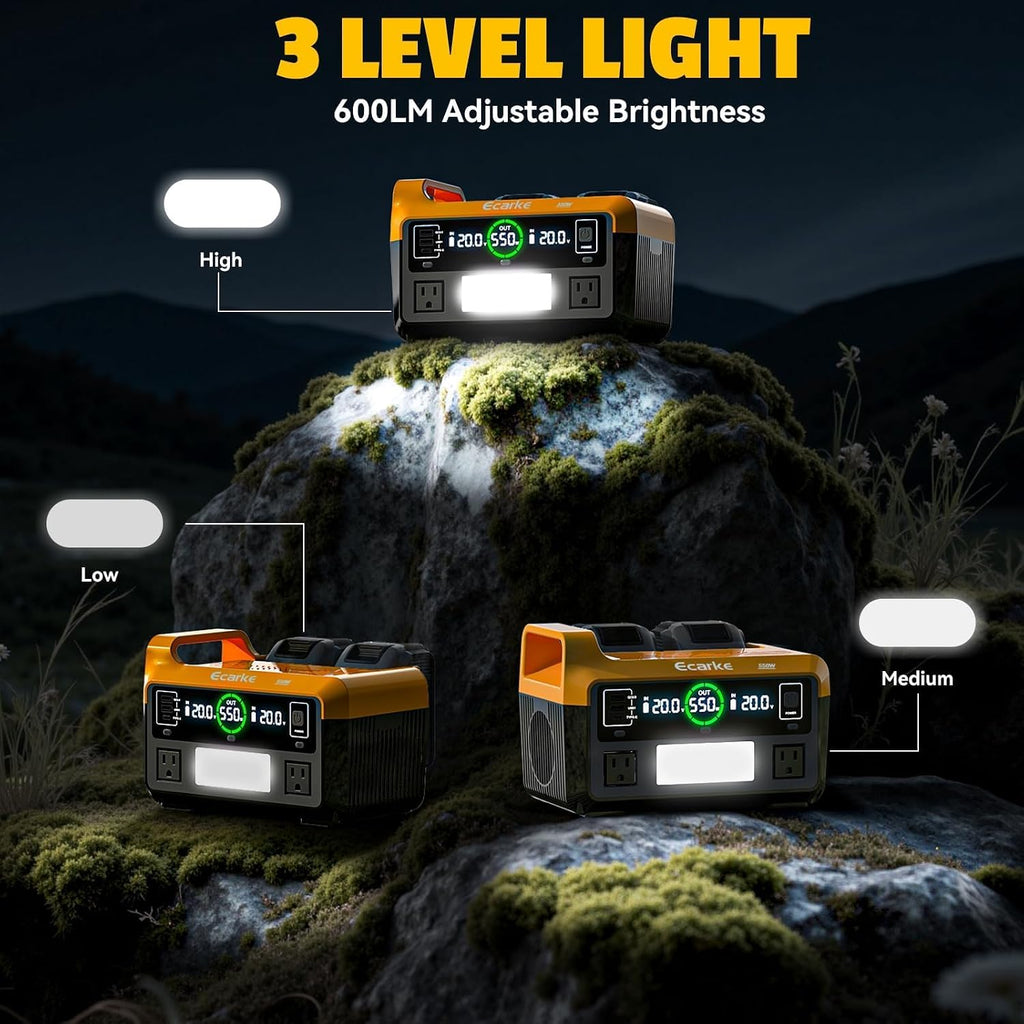 Ecarke 550W Portable Power Inverter Compatible with DeWalt 20V Battery, DC 18V to AC 110V Pure Sine Wave Power Station 2 AC Outlets,2 USB-A&1 USB-C 20W, 600LM LED Outdoor Emergency Use(No Battery)