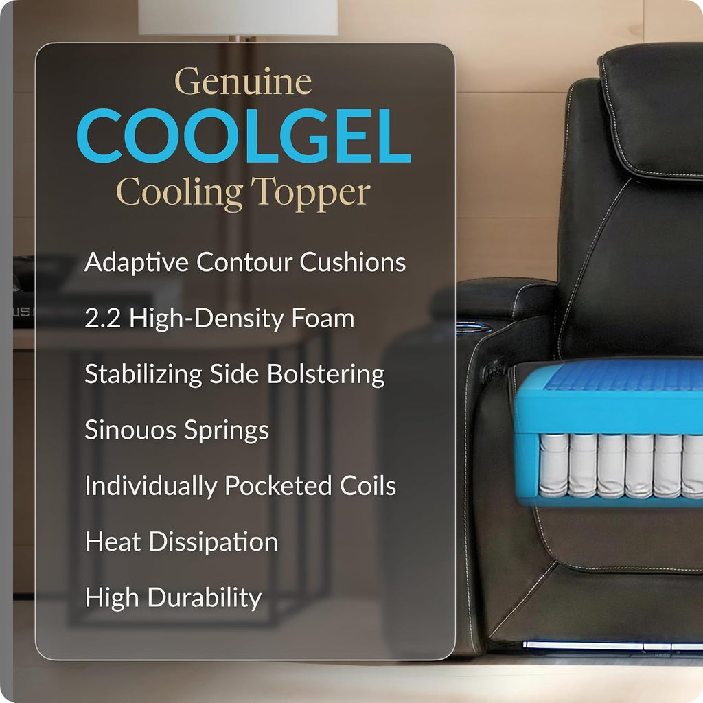 Seatcraft Equinox Zero-Gravity CoolZero Italian Leather Home Theater Seating, Powered Headrest, Powered Lumbar, Powered Recline, Row of 2, Black