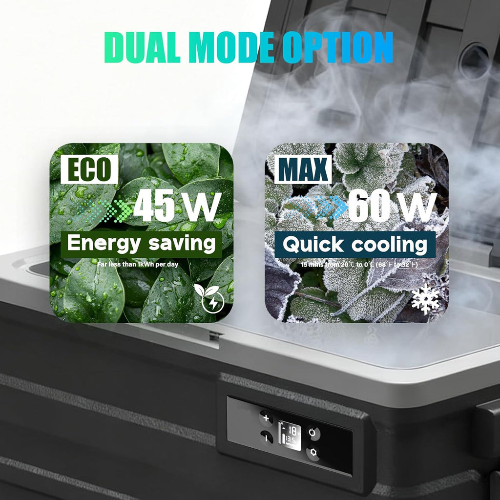 UD45E 12 Volt Refrigerator,Dual Zone Portable Freezer with Wheels & Battery Compartment,42QT(40.5L) Electric Cooler,-4℉~68℉,12/24V DC 100-240V AC for Camping, Travel, Truck, RV (Batt.Not Incl)