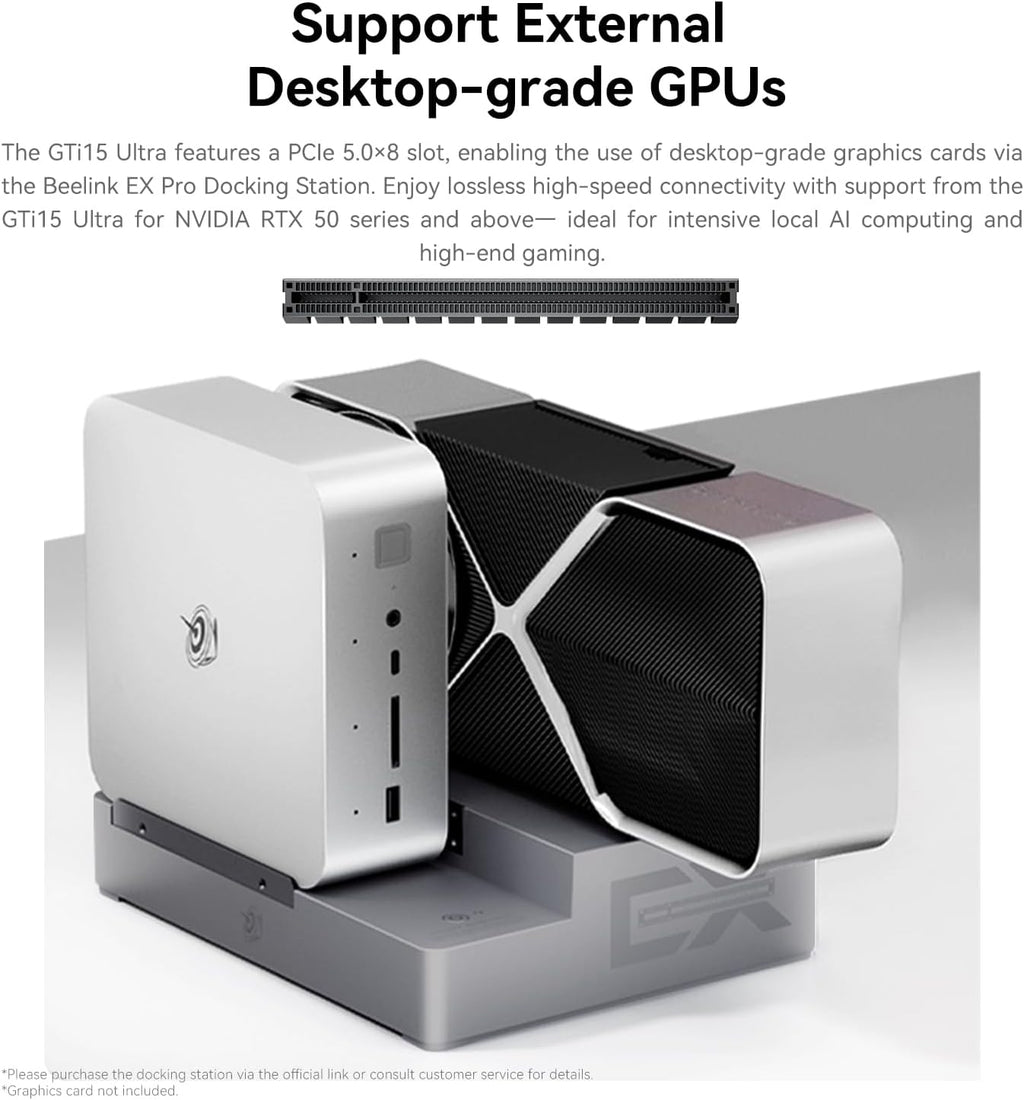 Beelink GTI15 Mini PC with Intel Core Ultra 9 285H(16C/16T), 64GB DDR5 1TB NVMe M.2 SSD Triple Display Output WiFi7, Bluetooth 5.4, 10G Dual LAN W-11 Gaming Business Mini PC