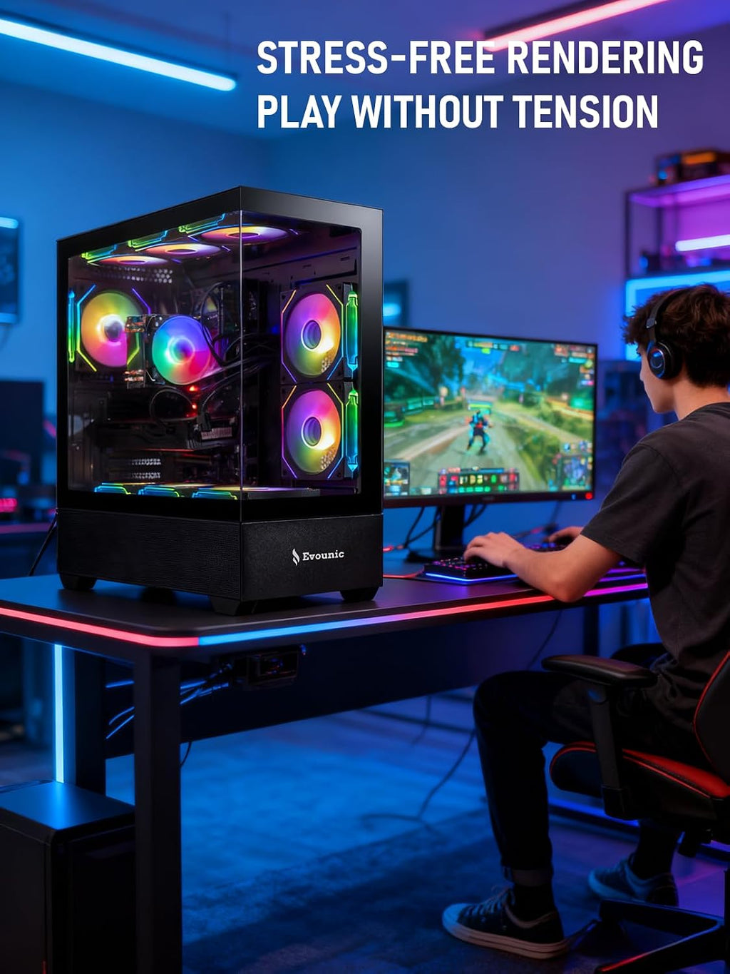 Gaming PC Desktop – Ryzen 7 5700X up to 4.6 GHz 8 Cores, RTX 3050, 32GB DDR4 RAM, 1TB NVMe SSD, Wi-Fi 6 & Bluetooth 5.4, 9 ARGB Fans, Windows 11 Pro, 650W PSU High-Performance Tower