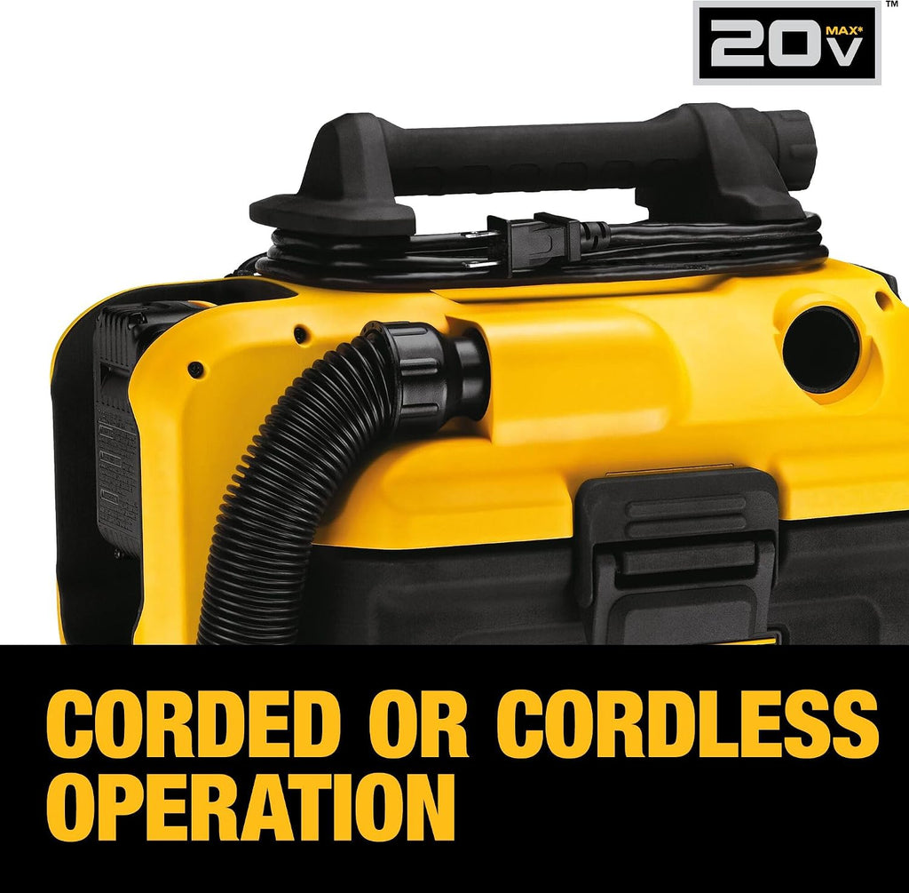 DEWALT 20V MAX Shop Vacuum Wet and Dry, Shop Vac 2 Gallon, Cordless and Corded Wet Dry Vacuum Cleaner, Wide Nozzle, Hepa Filter, Tool Only (DCV581H)