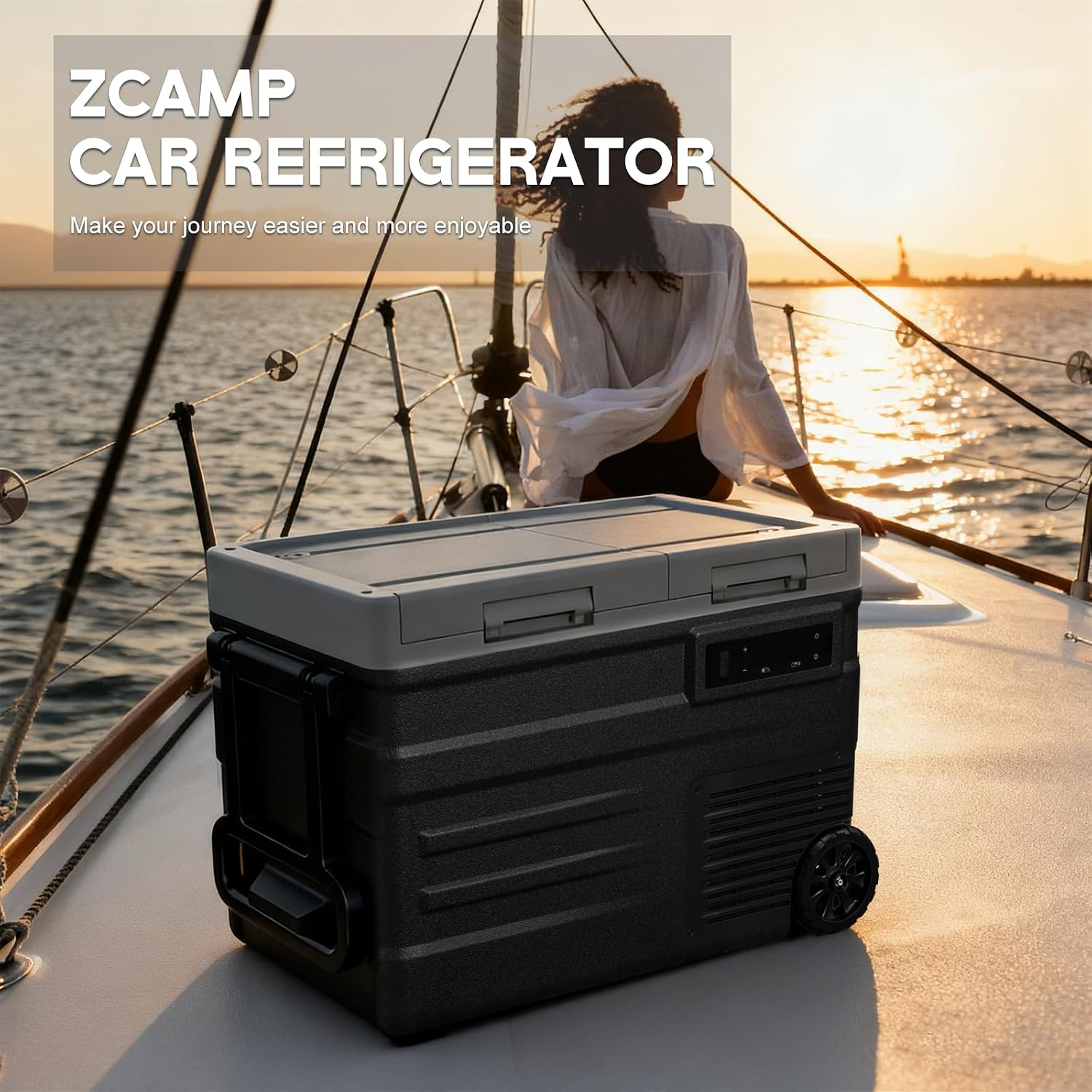 UD45 12V Car Refrigerator,Dual Zone Car Fridge with Wheels,42QT(40.5L) Electric Cooler Portable Freezer,12 Volt Refrigerator -4℉~68℉,12/24V DC 100-240V AC for Camping, Travel, Truck, RV